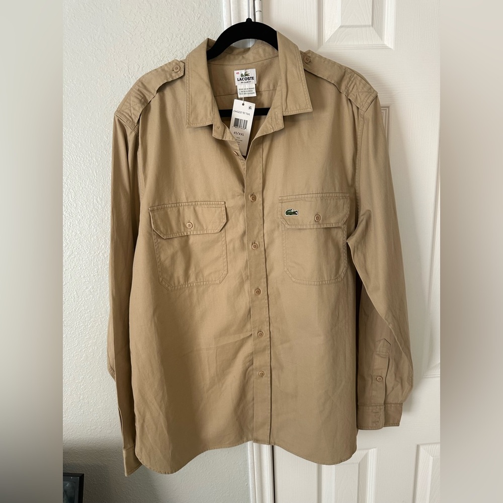 Men Lacoste Tan Button Down XXL NEW